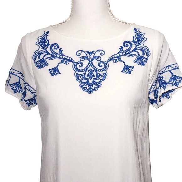 Lulus Tale to‎ Tell Embroidered Shift Mini Dress White & Blue Size S - Picture 6 of 14